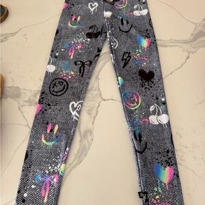 Kids Graphic Print Leggings - Black and Multicolor Pixielane 11/12